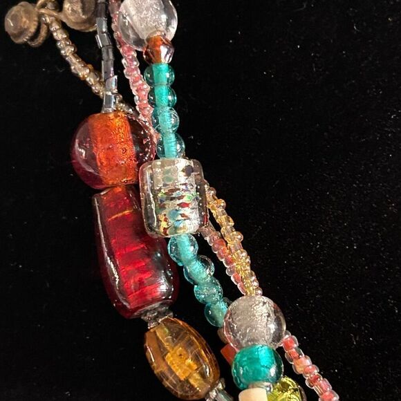 Handmade Glass Mixed Beaded Necklace Women's Adjustable Multicolor 4 Strand - Picture 5 of 7